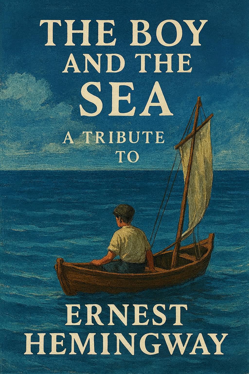 Book cover: a boy in a small skiff gazing over a wide blue sea at dawn